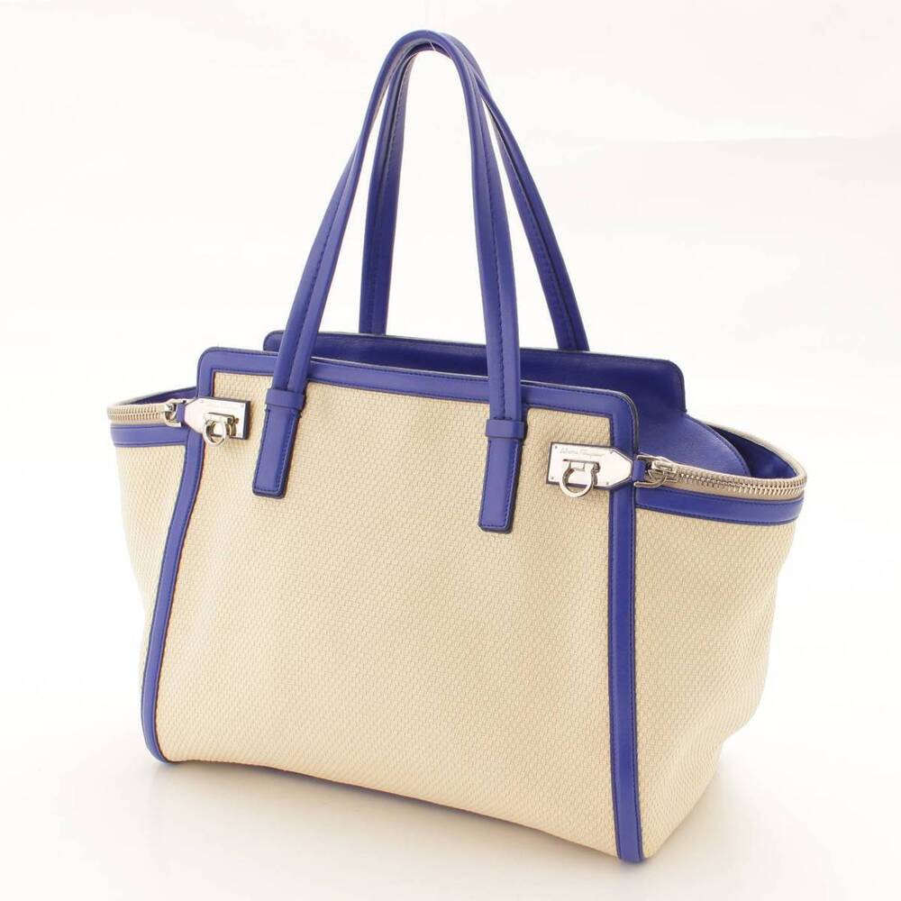 Salvatore Ferragamo Ariana Bag Tote Gancini Ivory White Blue